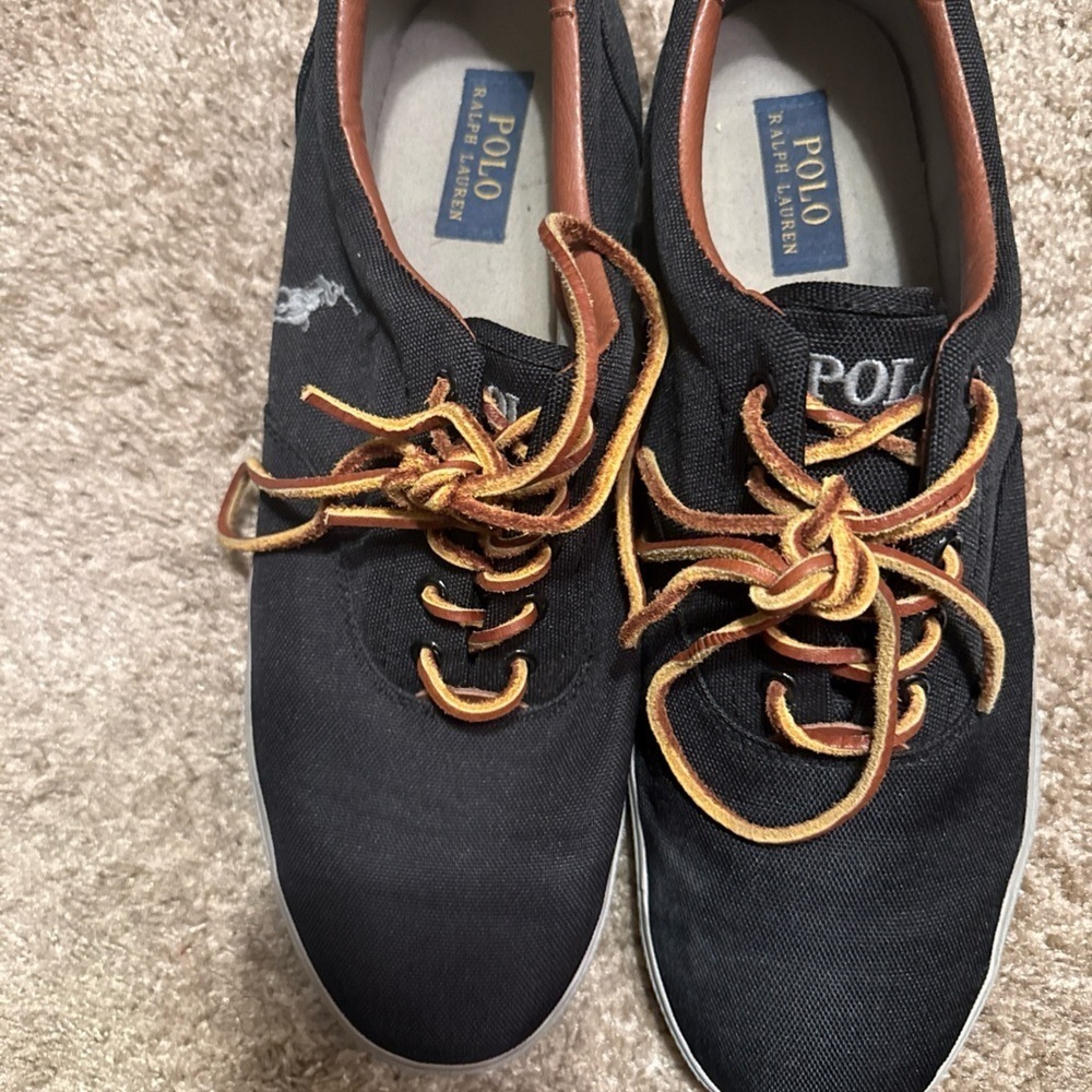 Polo by Ralph Lauren Men's Black Sneakers with Brown Accents